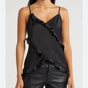 NWT Melrose and Market Black Ruffled Satiny Tank
